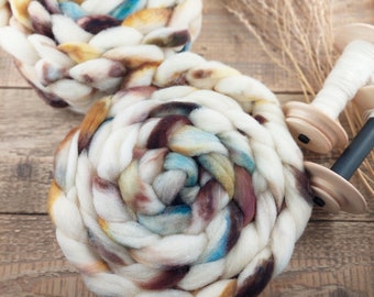 White/Brown/Blue, Hand Dyed Wool Top Roving, 5 fibre variants to choose