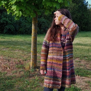 Hand knitted womens wool cardigan, long, original design image 8
