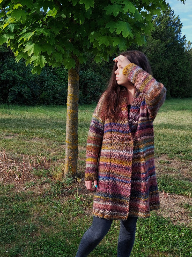 Hand knitted womens wool cardigan, long, original design image 8