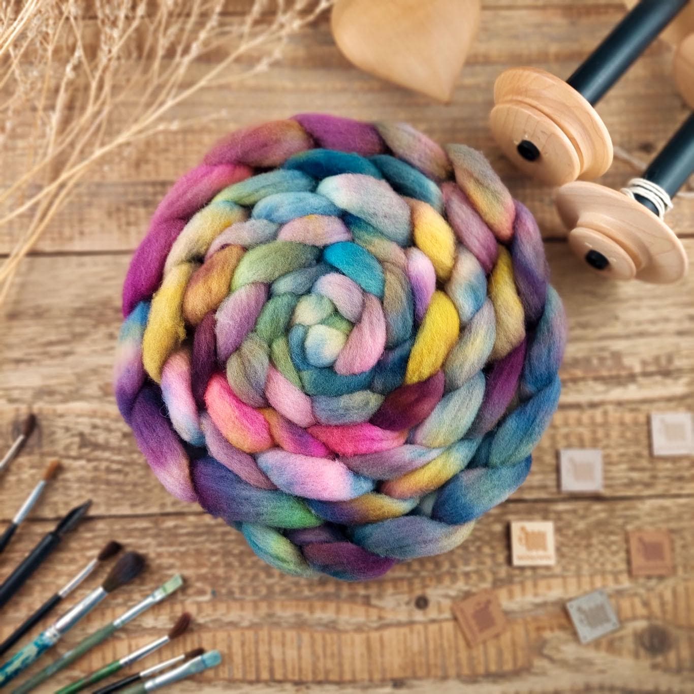 Color Mix Hand Dyed Wool Top Roving: Merino, Silk, Mohair, Corriedale