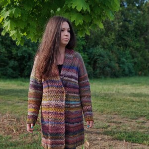 Hand knitted womens wool cardigan, long, original design image 10