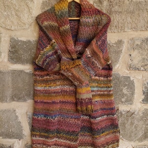 Hand knitted womens wool cardigan, long, original design image 3