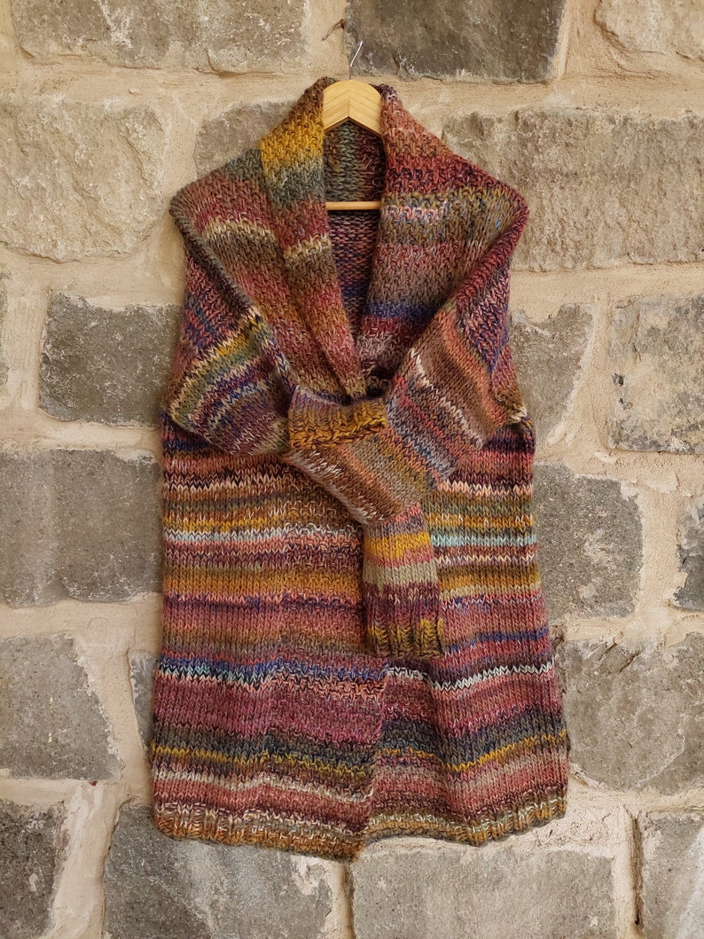 Hand knitted womens wool cardigan, long, original design image 3