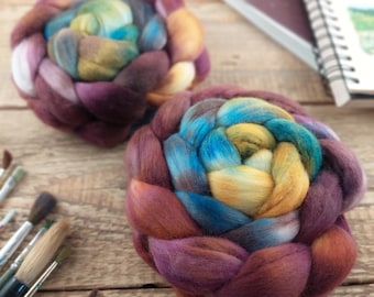 Hand Dyed Fiber Top WINE MIX: Merino, Silk, Kid Mohair, Corriedale, Local Wool
