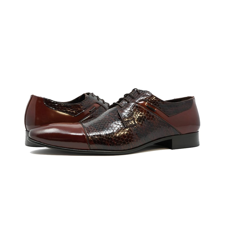 Futoli Men Handmade 100/% Genuine Leather Oxford Tuxedo Derby Dress Shoes Snake Skin Accent Zep Shoes