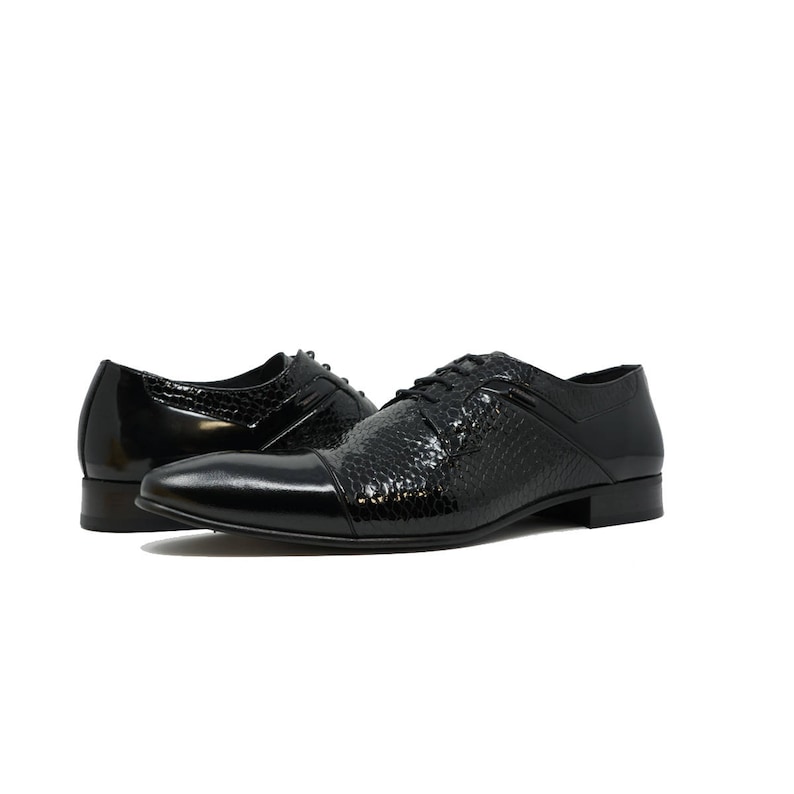 Futoli Men Handmade 100/% Genuine Leather Oxford Tuxedo Derby Dress Shoes Snake Skin Accent Zep Shoes