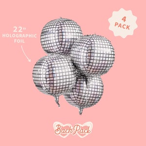 Disco Ball Balloons – 4 pack, 22” Foil | Last Disco Bachelorette Decor, Bach Party Decorations,, Photobooth Backdrop, Groovy 70s, Iridescent