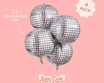 Disco Ball Balloons – 4 pack, 22” Foil | Last Disco Bachelorette Decor, Bach Party Decorations,, Photobooth Backdrop, Groovy 70s, Iridescent
