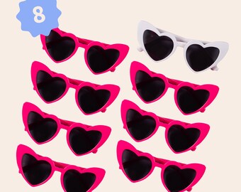 Bachelorette Heart Sunglasses – 8 Pairs | Hot Pink Barbie Sunnies Gift + Bridesmaid Favors + Bach Party Decor Giftbag + Barbie Sunglasses