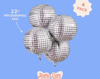 Disco Ball Balloons – 4 pack, 22” Foil | Last Disco Bachelorette Decor, Bach Party Decorations,, Photobooth Backdrop, Groovy 70s, Iridescent