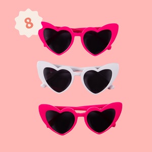 Bachelorette Heart Sunglasses – 8 Pairs | White Bride Sunglasses + Hot Pink Bridesmaid Sunnies Gift + Bach Party Supplies