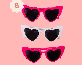 Bachelorette Heart Sunglasses – 8 Pairs | White Bride Sunglasses + Hot Pink Bridesmaid Sunnies Gift + Bach Party Supplies