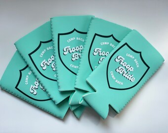 Troop Bride Slim Can Koozie | Camp Bach Cooler + Camping Bachelorette Party Favor + Bachelorette Party Decor
