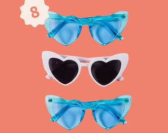 Bachelorette Heart Sunglasses – 8 Pairs | White Bride Sunglasses + Disco Blue Bridesmaid Sunnies Gift + Bach Party Supplies