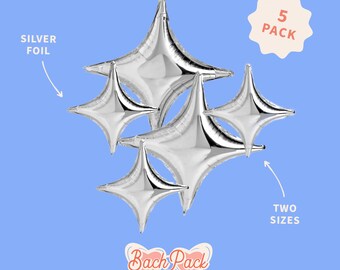 Sparkle Balloons – 5 Silver Foil Balloons | Bachelorette Decoration, Last Disco, Space Cowboy, Disco Cowgirl, Mamma Mia, Photobooth Backdrop