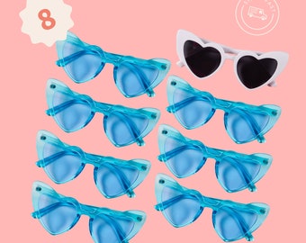 Bachelorette Heart Sunglasses – 8 Pairs | White Bride Sunglasses + Disco Blue Bridesmaid Sunnies Gift + Bach Party Supplies