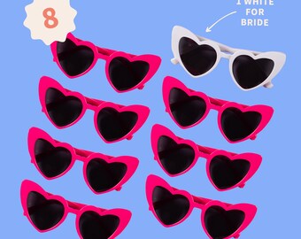 Bachelorette Heart Sunglasses – 8 Pairs | Hot Pink Barbie Sunnies Gift + Bridesmaid Favors + Bach Party Supplies + Barbie Sunglasses