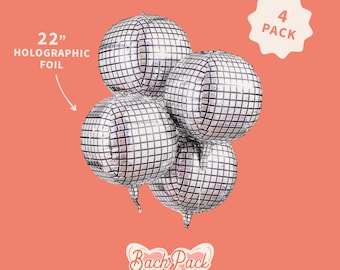 Disco Ball Balloons – 4 pack, 22” Foil | Last Disco Bachelorette Decor, Bach Party Decorations,, Photobooth Backdrop, Groovy 70s, Iridescent