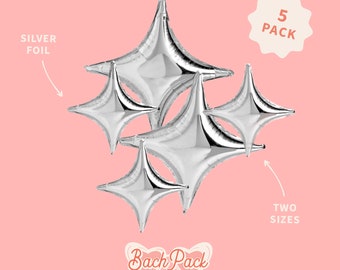 Sparkle Balloons – 5 Silver Foil Balloons | Bachelorette Decoration, Last Disco, Space Cowboy, Disco Cowgirl, Mamma Mia, Photobooth Backdrop