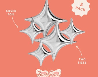 Sparkle Balloons – 5 Silver Foil Balloons | Bachelorette Decoration, Last Disco, Space Cowboy, Disco Cowgirl, Mamma Mia, Photobooth Backdrop