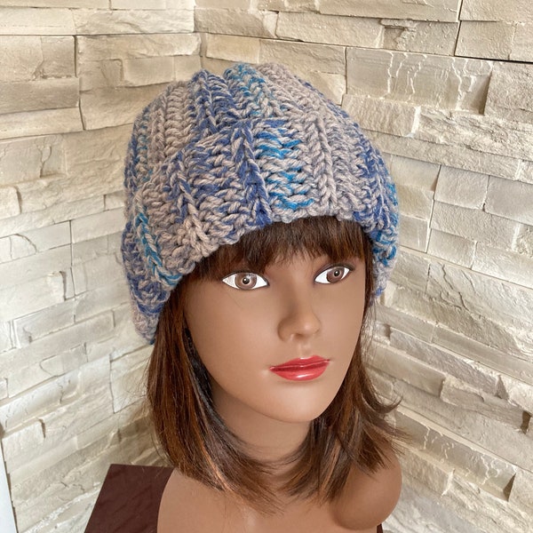 Bonnet mixte bleu gris loose