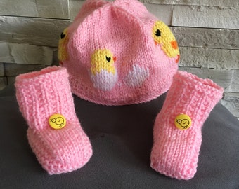 Ensemble bébé chaussons bonnet Poussin naissance/3mois