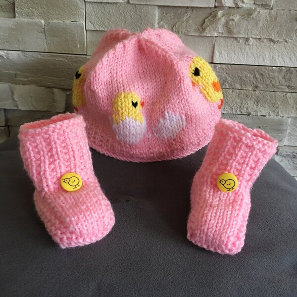 Ensemble bébé chaussons bonnet Poussin naissance/3mois