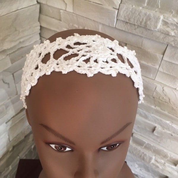 Headband mariage crochet et perles 2019