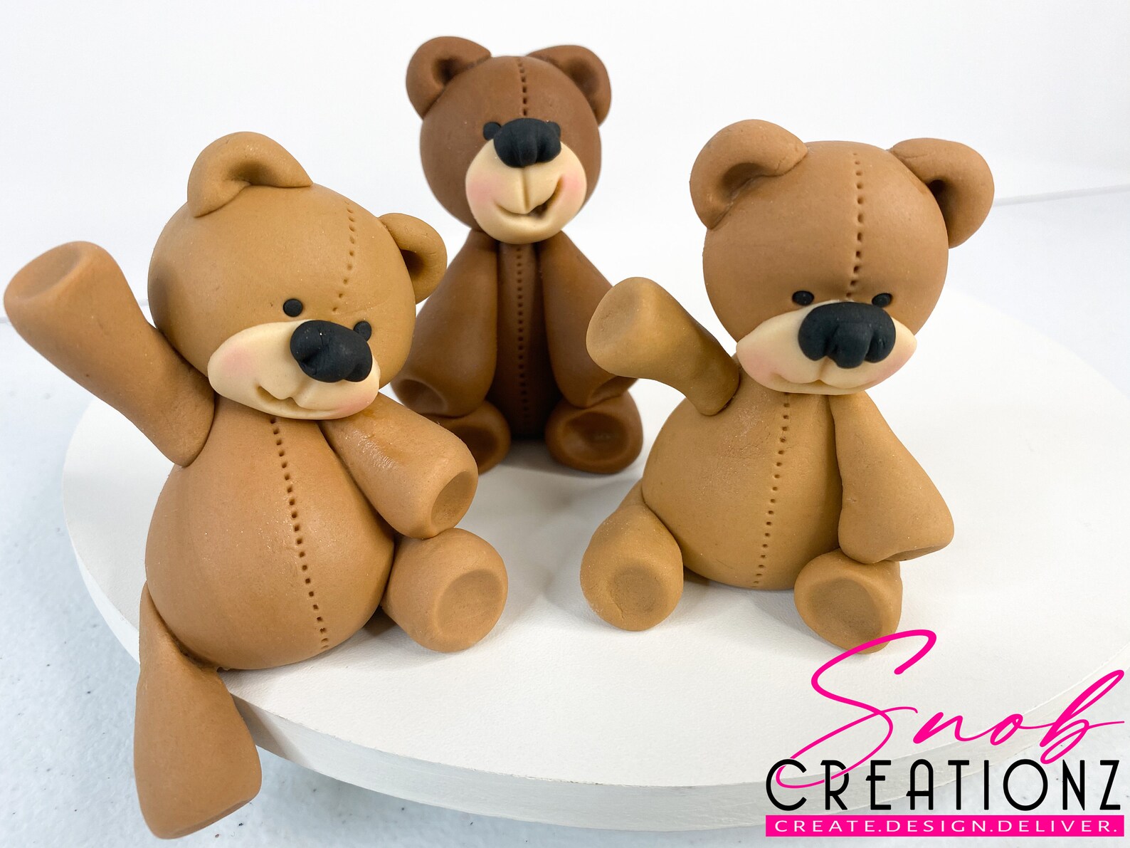 Set of Three 3D Fondant Teddy Bear Toppers - Etsy