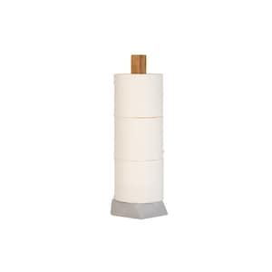Standing replacement roll holder for toilet paper made of wood & concrete