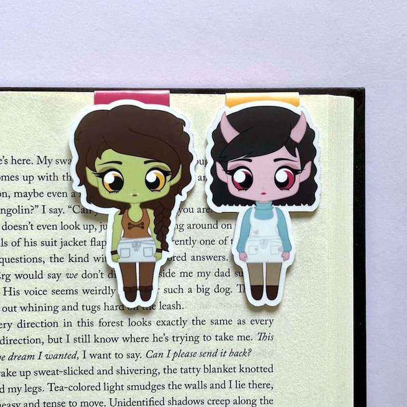 Viv and Tandri Magnetic Bookmark Set inspired by Legends & Lattes: Cute Fanart Bookmarks inspired by an Orc, Succubus, and their Coffee Shop image 1