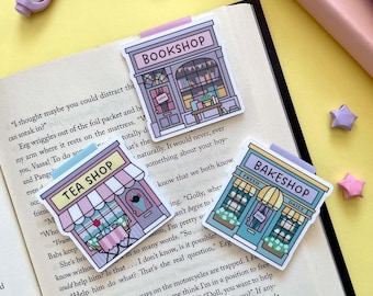 Little Shops Vol. I Magnetic Bookmark Set - Three Bookmarks | Bookshop, Tea Shop, Bake Shop | Book Lover Gifts | Tea Lover | Baker Gifts