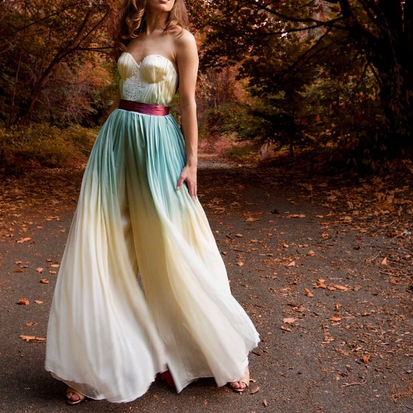 Ombre Jumpsuit, Bridal Jumpsuit, Silk jumpsuit, Alternative Wedding Dress, Wedding Jumpsuit, Nontraditional Wedding Dress, Bustier Jumpsuit