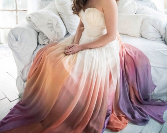 Ombre Wedding Dress, Rainbow Wedding Dress, Silk Wedding Dress, Boho Wedding Dress, Wedding Gown, Beach Wedding Dress, Chiffon Wedding Dress