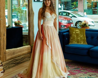 Ombre Wedding Dress, Pink Wedding Dress, Silk Wedding Dress, Boho Wedding Dress, Wedding Dress, Beach Wedding Dress, Bustier Wedding Dress