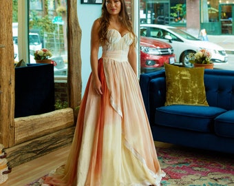 Ombre Trouwjurk, Roze Trouwjurk, Zijden Trouwjurk, Boho Trouwjurk, Trouwjurk, Strand Trouwjurk, Bustier Trouwjurk