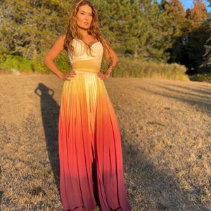 Sunset Ombre Silk Wedding Jumpsuit: Wide Leg Bridal Alternative