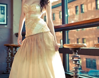 Boho Wedding Dress, Silk Bridal Gown, Organza Wedding Dress, Ombre Wedding Dress, Strapless, Alternative Wedding Dress, Artsy Wedding Dress