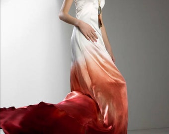 Ombre Wedding Dress, Gradient Wedding Dress, Silk Wedding Dress, Beach Wedding Dress, Boho Wedding Dress, Red Wedding Dress