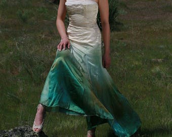 Ombre Wedding Dress, Green Wedding Dress, Eco Bridal Gown, Silk Wedding Dress, Boho Wedding Dress, Flowy Bridal Dress, Beach Wedding Dress