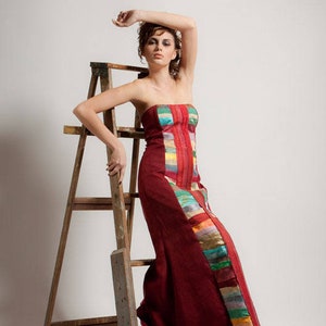 Rainbow Dress, Silk Dress, Red Dress, Evening Gown, Red Wedding Dress, Boho Wedding Dress, Silk Gown, Strapless Dress, Maxi Dress, Silk