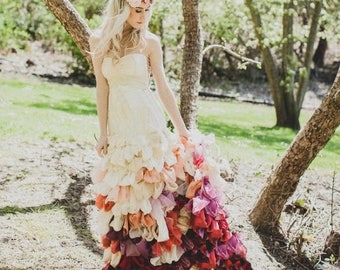 Boho trouwjurk, Ombre trouwjurk, hippie trouwjurk, roze trouwjurk, artistieke trouwjurk, ongebruikelijke bruidsjurk, zijden jurk