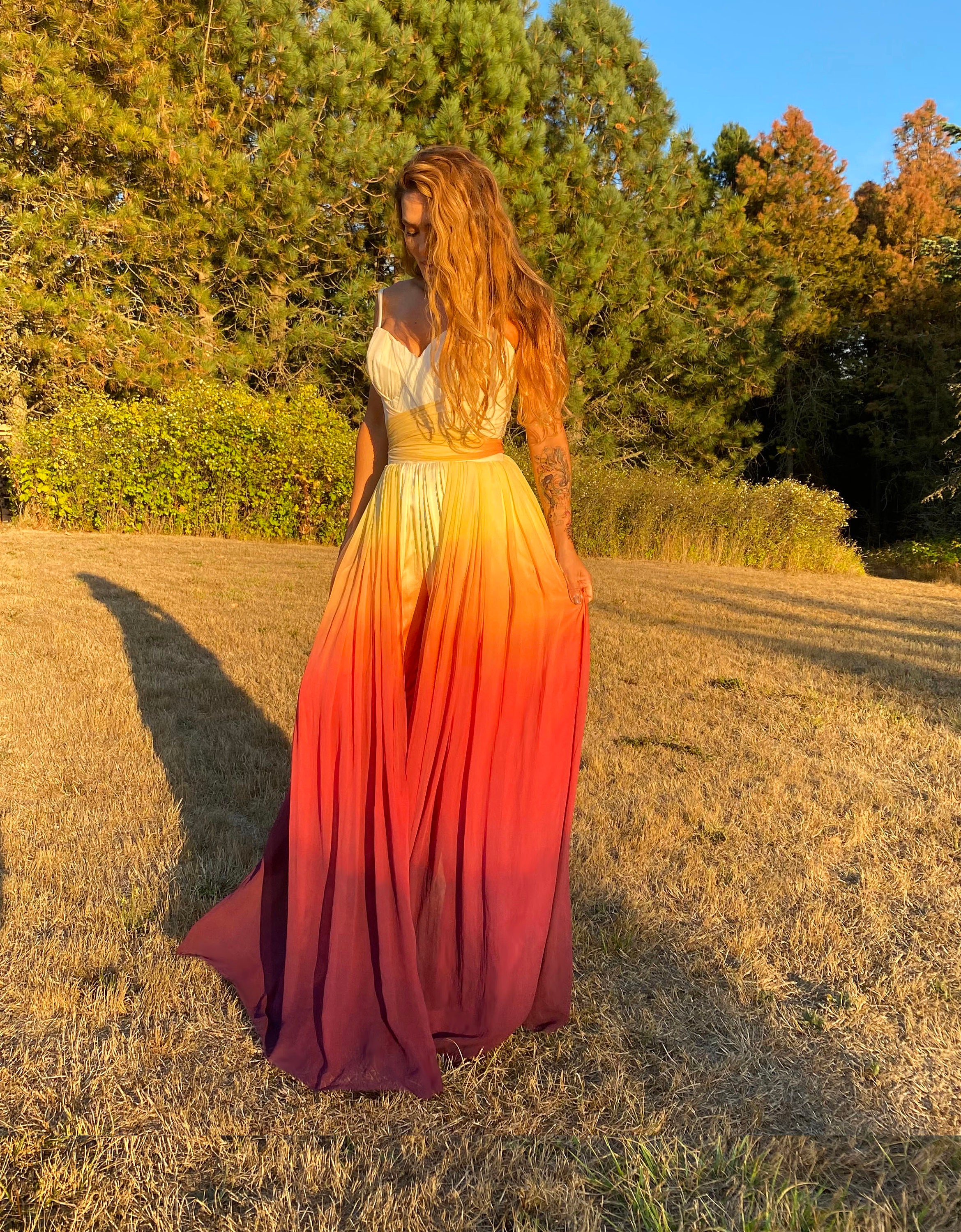 orange and yellow ombre dress Ombre Yellow Orange Pink Sunrise Colors Long Dress summer dresses for wom02 Woms dresses Dress