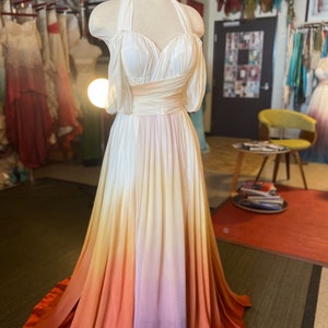 Sunset Ombre Wedding Dress, Chiffon Wedding Dress, Silk Wedding Dress, Colorful Wedding Dress, Flowy Wedding Dress, Beach Wedding Dress image 3