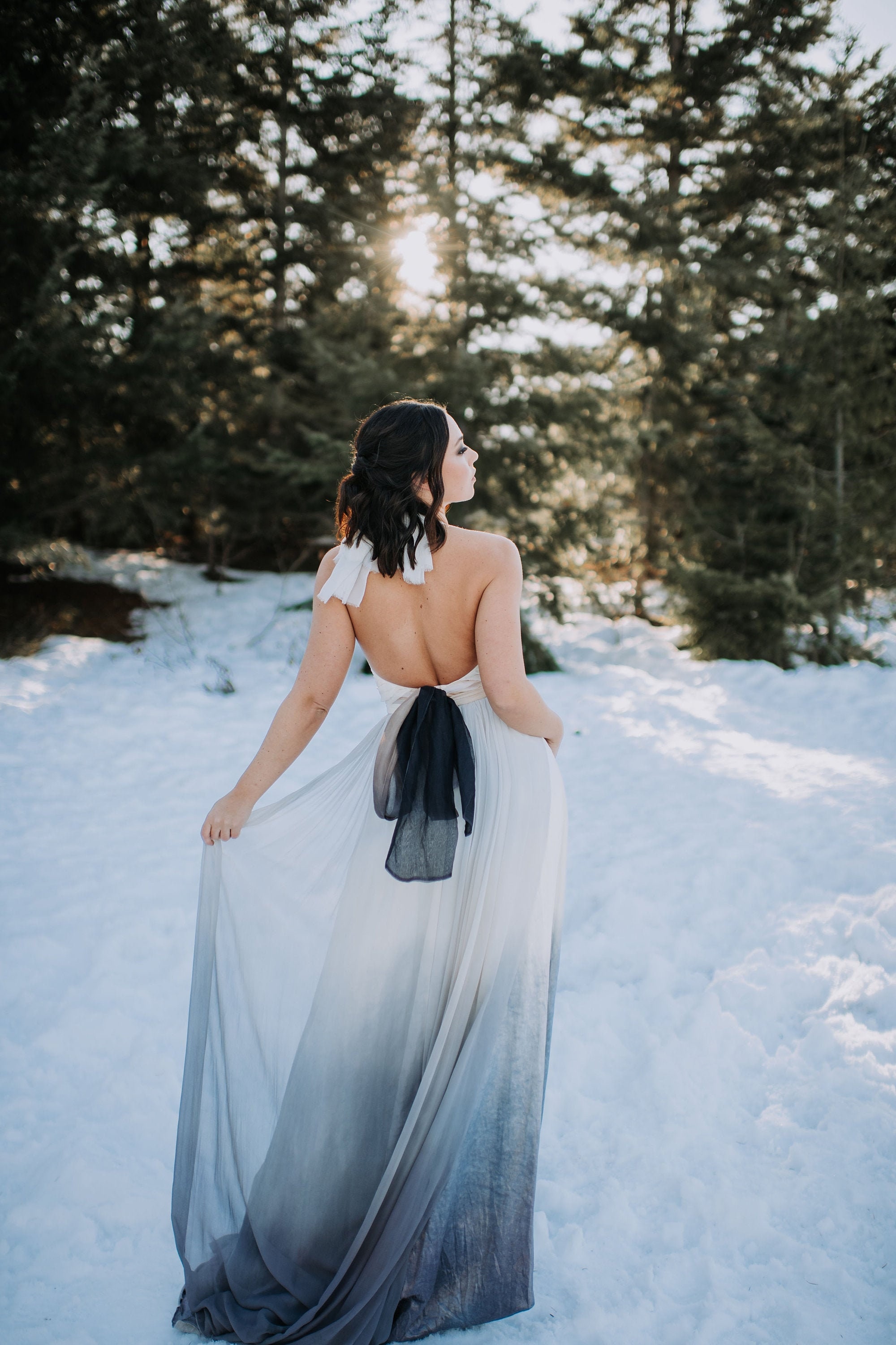 grey ombre wedding dress Three Piece Ombre Beach Wedding Dresses with Lace Crop Top AWD1444 main image 1