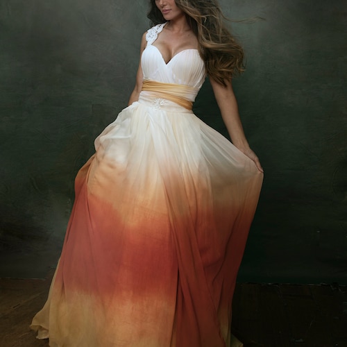 Sunset Glow Ombre Embroidered Gown