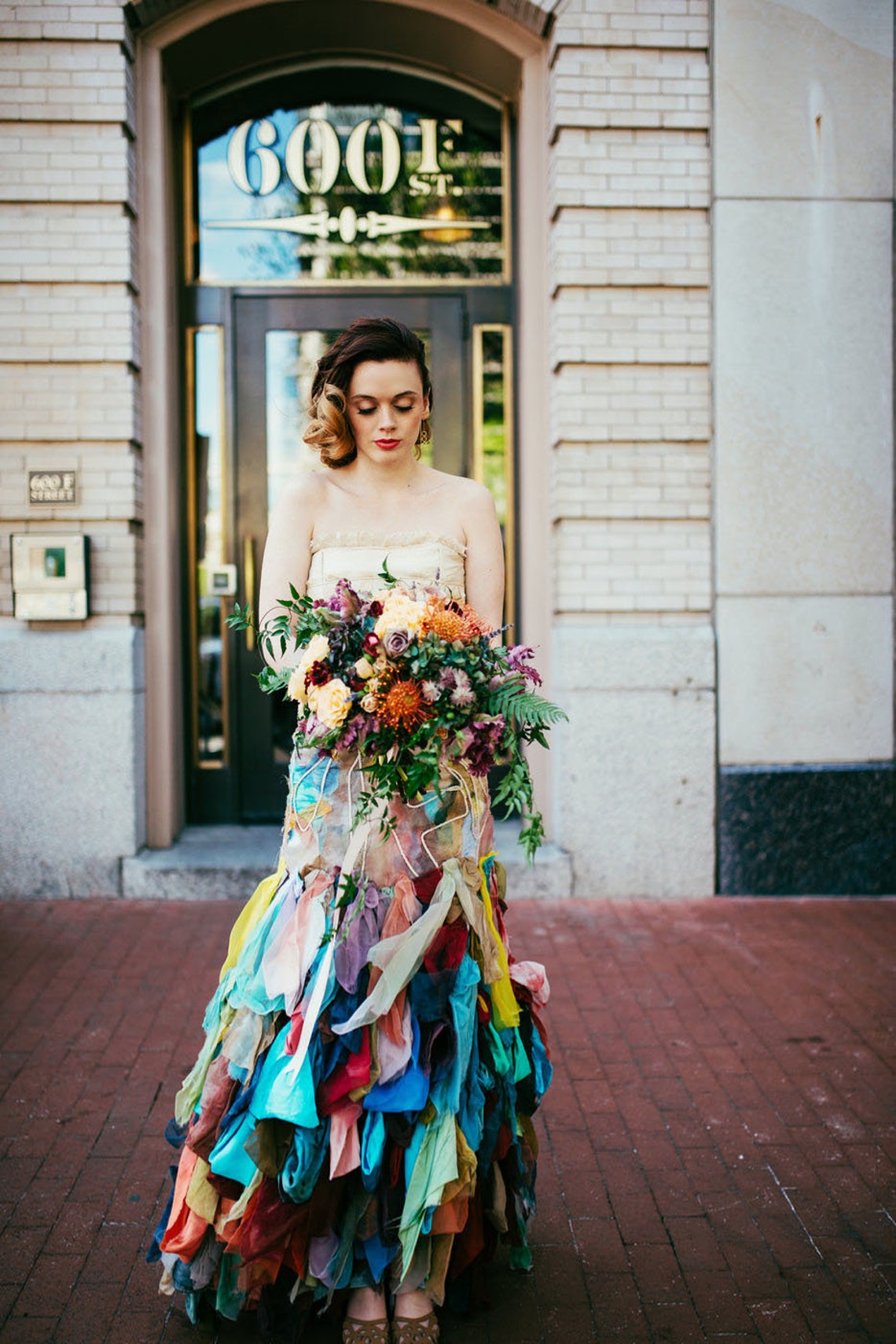 Multicolored Wedding Dress Silk Wedding Dress Boho Wedding image 7