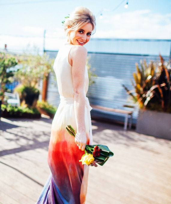 Ombre Wedding Dress, Sunset Wedding Dress, Stretch Silk Wedding Dress, Boho Wedding Dress, Lightweight Wedding Dress, Beach Wedding Dress