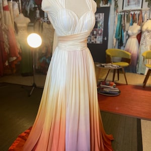 Sunset Ombre Wedding Dress, Chiffon Wedding Dress, Silk Wedding Dress, Colorful Wedding Dress, Flowy Wedding Dress, Beach Wedding Dress image 6