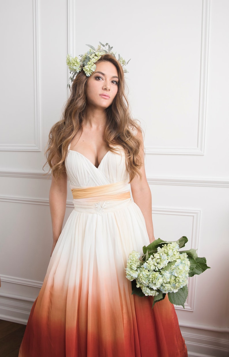 Ombre Wedding Dress Sunset Wedding Dress Silk Chiffon | Etsy